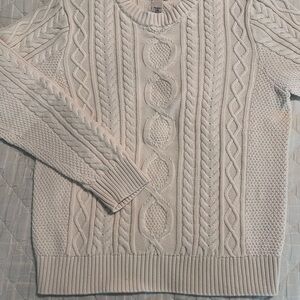 L.L. Bean Cable Knit Fisherman Crewneck Sweater - Cream